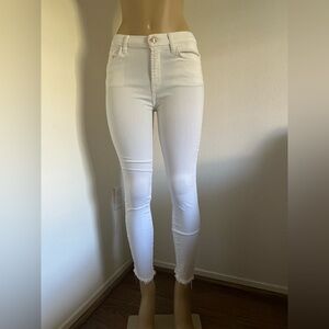 Jen7 White Skinny Jeans | Cropped Stretch Denim Frayed Hem | Women’s Size 4